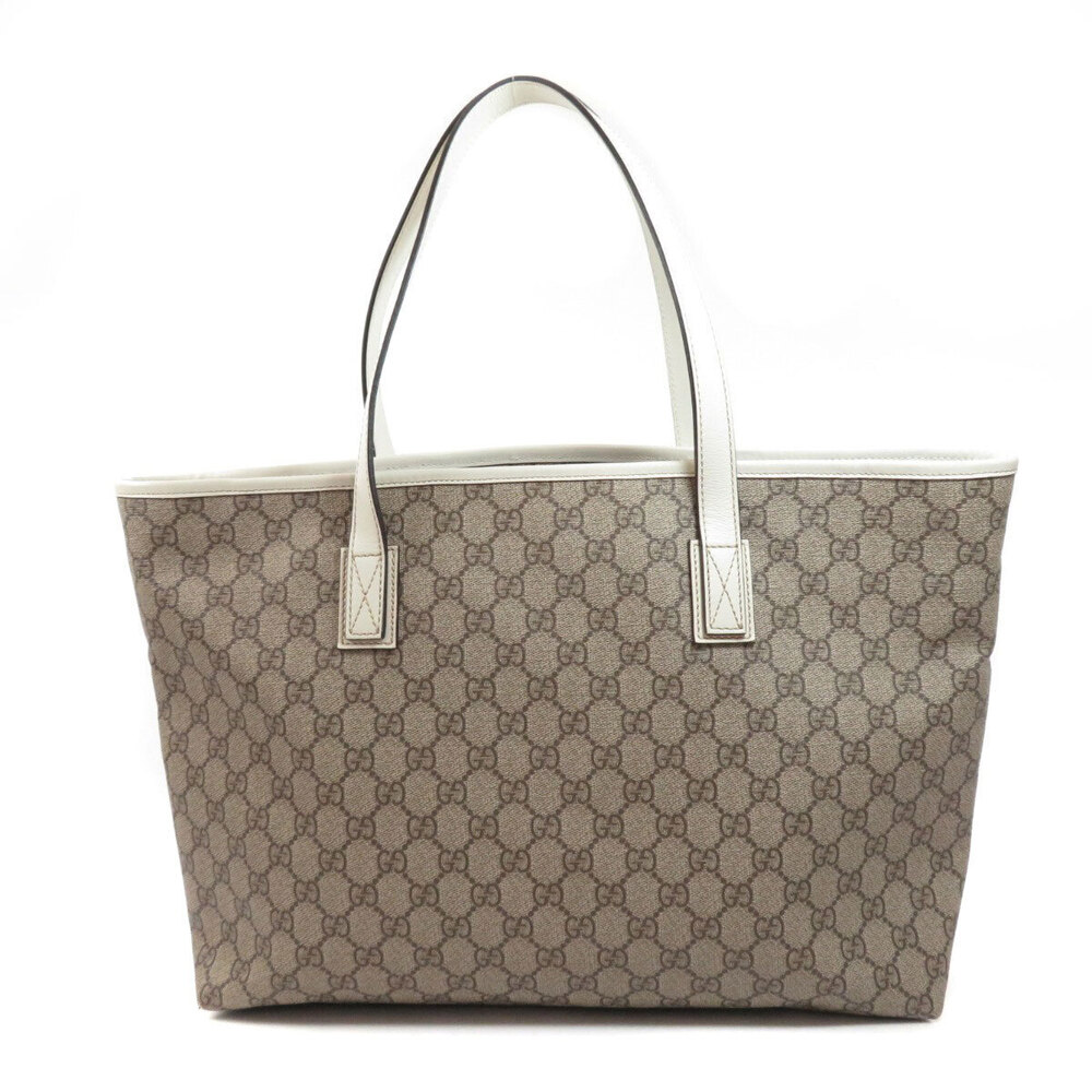 Gucci canvas GG Supreme tote ebony canvas beige bag white leather Tan White